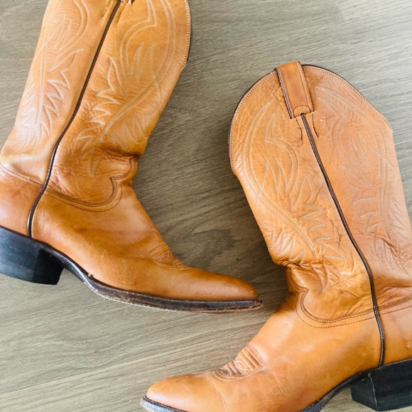 JUSTIN 🤠 Country Western Leather Cowboy Boots Vintage Yellowstone Tall Mens - Picture 3 of 9